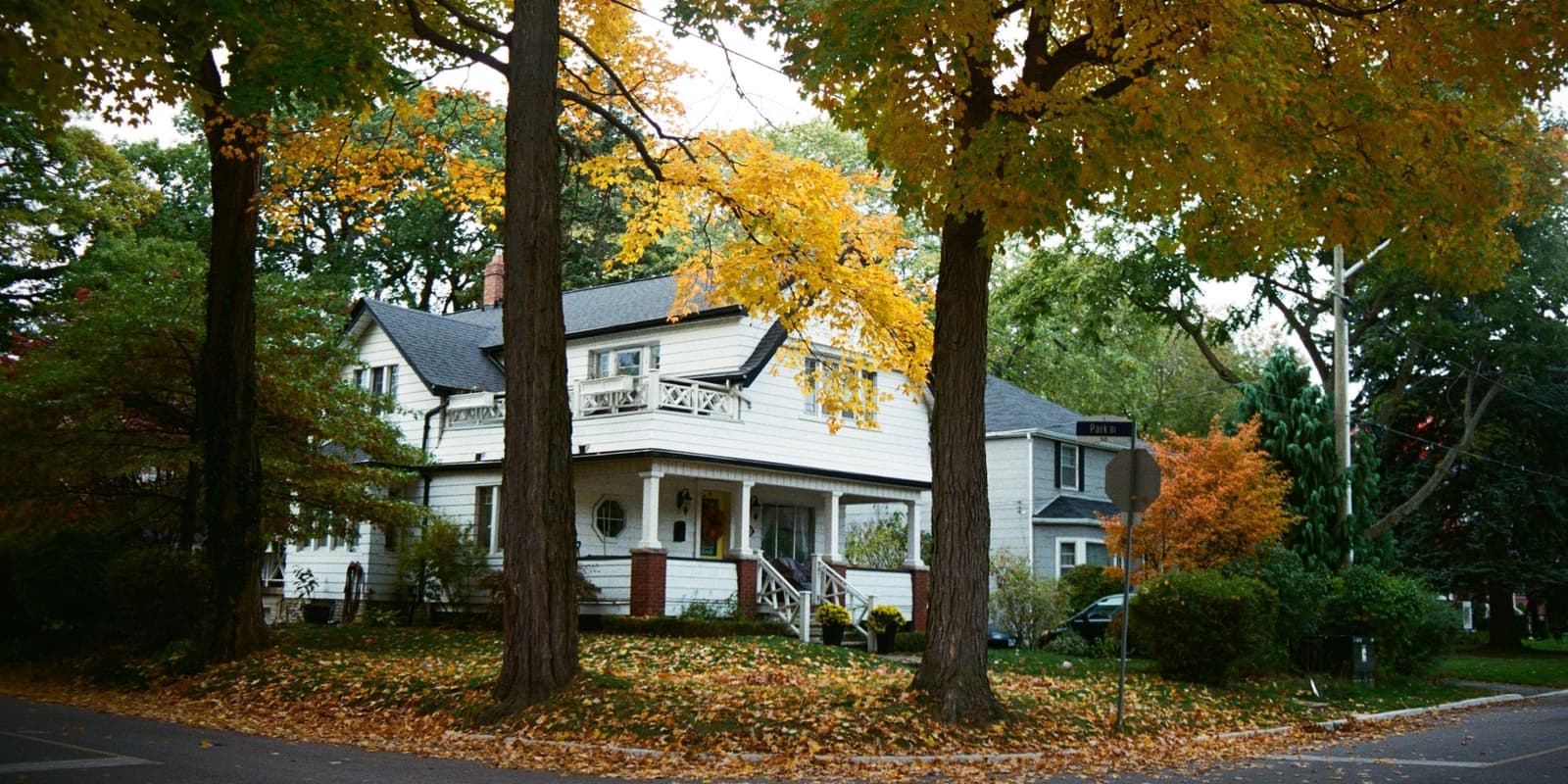 Gouttière remplie de feuilles d’érable sur une maison d’Ottawa à l’automne